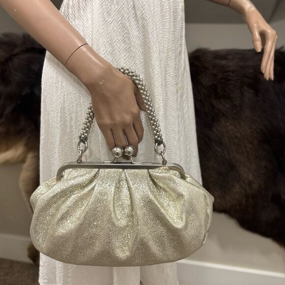 Silver Glitter Sheepskin Handmade Kisslock Slouchy Clutch/Wristlet/Crossbody - Picture 3 of 17